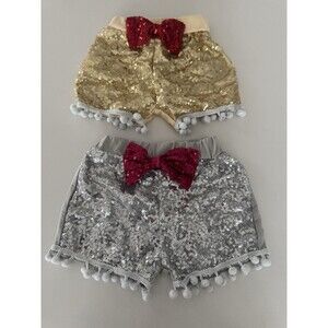 Baby Girl Sequin Shorts gold silver sparkle party bow Size 6-9 M pompoms shorts
